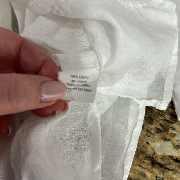 Hanna G White Linen Long Sleeve Button Front Blouse Top Size M - Picture 6 of 9